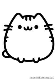Kolorowanka Pusheen - kot z dużymi oczami i wąsikami, małym krzywym ogonem