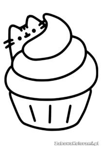 Kolorowanka Pusheen z ciasteczkiem, kot, słodycze, obrazek