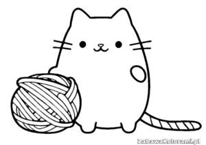 Kolorowanka Pusheen - kot z kłębekiem wełny, internet, obrazek