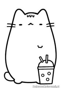 Kolorowanka Pusheen z kubkiem, kot, kubek, podstawowa, obrazek