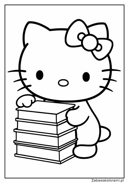 Hello Kitty z książkami w rękach