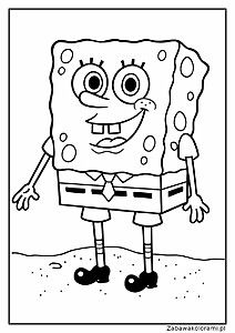 SpongeBob Kanciastoporty w białej koszuli z czerwonym krawatem i brązowych butach