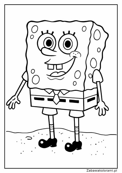 SpongeBob Kanciastoporty w białej koszuli z czerwonym krawatem i brązowych butach