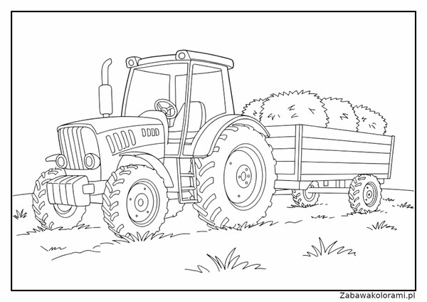 Kolorowanka traktor z przyczepą pełną siana