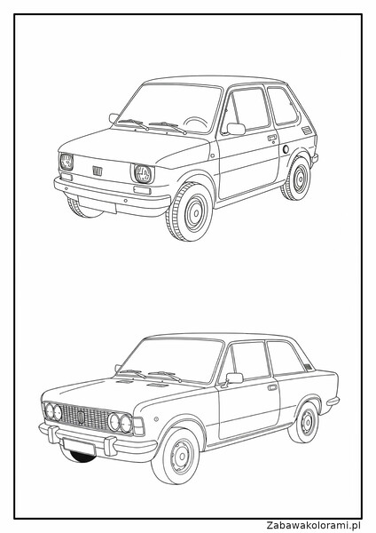 Rysunek samochodu Fiat 126p i samochodu Fiat 125p