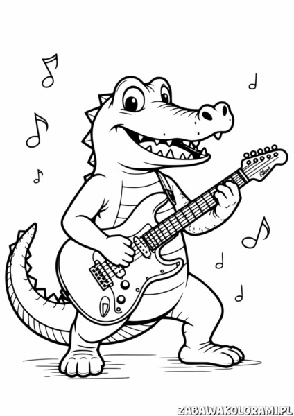 Kolorowanka Krokodyl grającego na gitarze elektrycznej
