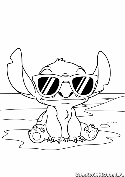 Stitch w okularach z podniesionymi rękami