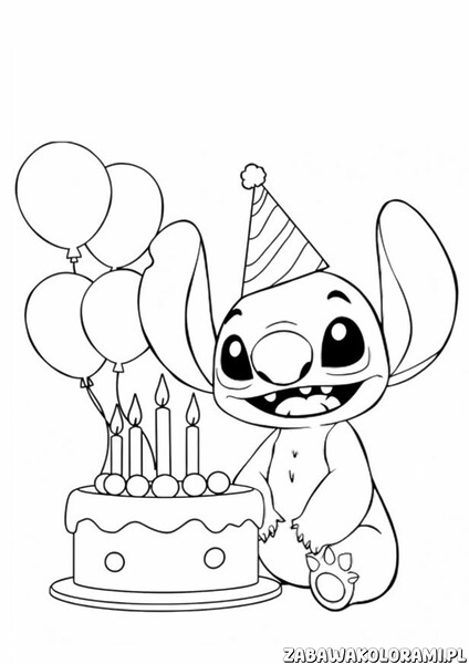 Stitch z tortem i balonami